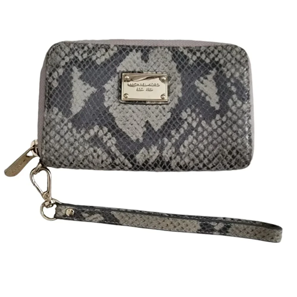 Michael Kors Snakeskin Zip Around Wristlet
